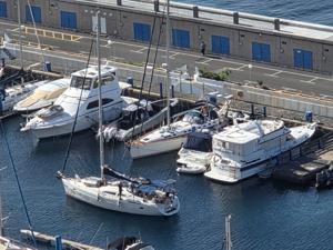 Close view of yachts and small motorboats moored at Radazul’s inner berths.